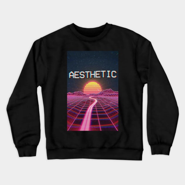 Aesthetic Vector Sunset Skyline Graphic Design Crewneck Sweatshirt by DankFutura